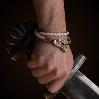 Bracelet hache viking cuir et bronze, artisanal