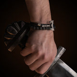 Bracelet hache viking plaquée argent et bracelet cuir
