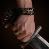 Bracelete viking preto Martelo de Thor bronze
