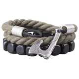 Bracelet hache viking corde verte artisanale
