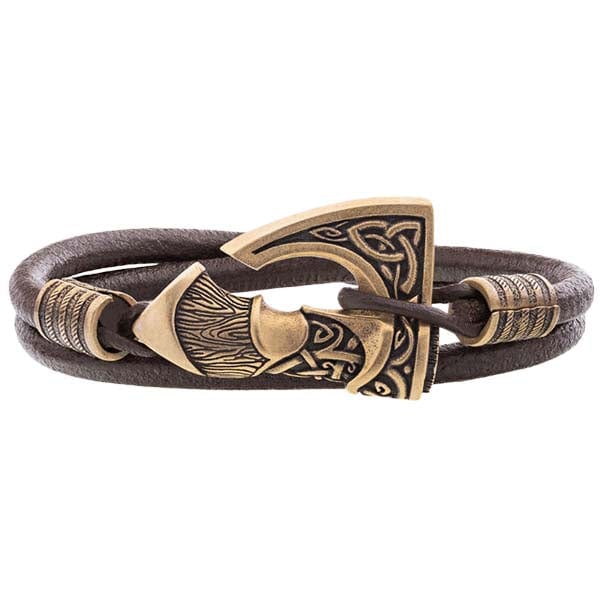 Pulsera de hacha vikinga chapada en bronce o plata hecha a mano