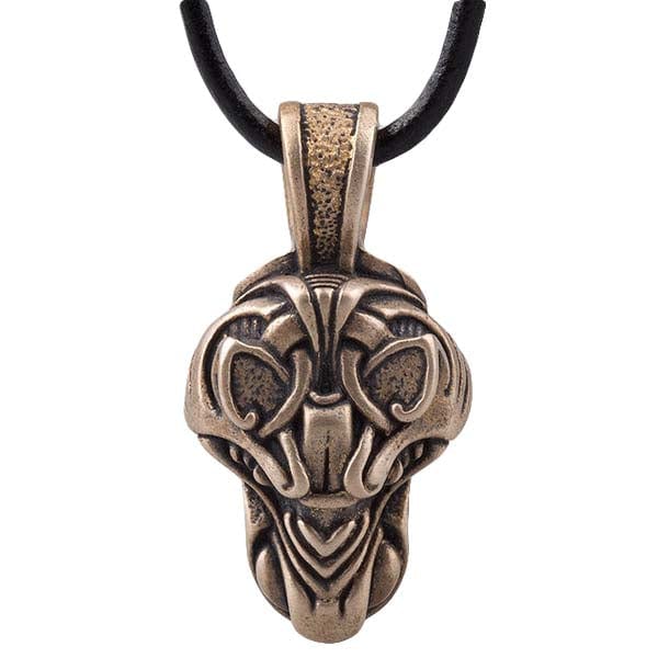 Colgante de collar de cabeza de lobo Fenrir de bronce crudo