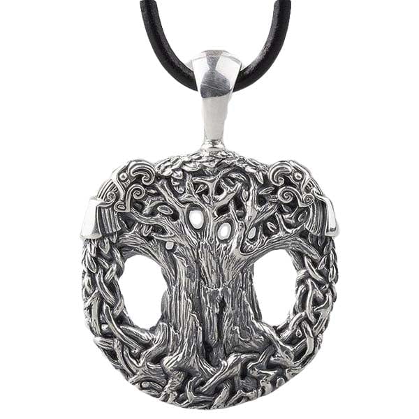 Collar de cuervos en plata maciza que representa Yggdrasil