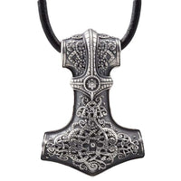 Pendentif marteau de Thor large en argent 925 Hugin et munin