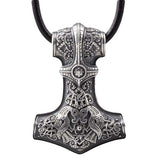 Pendentif marteau de Thor large en argent 925 Hugin et munin