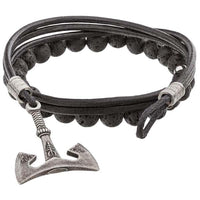 Bracelet hache viking plaquée argent et bracelet cuir