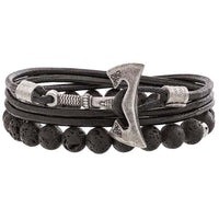 Bracelet hache viking plaquée argent et bracelet cuir