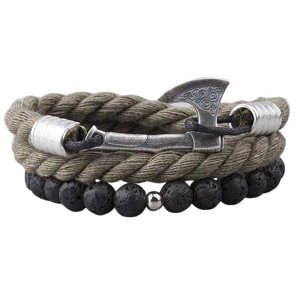 Pulsera de hacha barbuda vikinga cuerda azul, negra, gris o azul