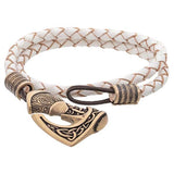 Bracelet hache viking cuir et bronze, artisanal
