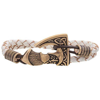 Bracelet hache viking cuir et bronze, artisanal