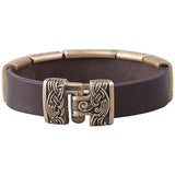 Pulsera de cuero vikingo para hombre con cinco símbolos.