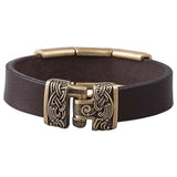 Pulseira masculina de couro Martelo de Thor e Corvos de Odin