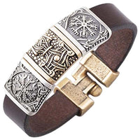 Pulsera vikinga de bronce con martillo de Thor y Vegvisir