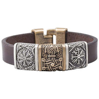 Pulsera vikinga de bronce con martillo de Thor y Vegvisir