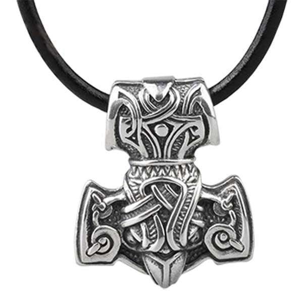 Collier Mjolnir : corbeaux d'Odin en argent