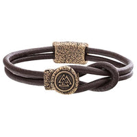 Bracelet cuir en bronze à fermoir symbole Valknut