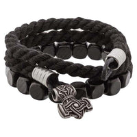 Pulsera vikinga negra con martillo de Thor hecha a mano en plata