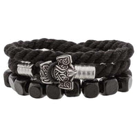 Bracelet viking noir marteau de Thor fait main en argent