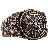 Anel Vegvisir de bronze Vikings feito à mão