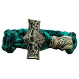 Bracelet vert et noir marteau Thor en bronze fait main