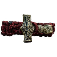 Bracelete Martelo de Thor em Bronze Artesanal Vermelho