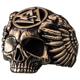 Bague crâne bronze d'Odin et ses deux corbeaux