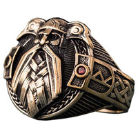 Bague en bronze de zirconium Odin et ses deux corbeaux