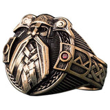Bague en bronze de zirconium Odin et ses deux corbeaux