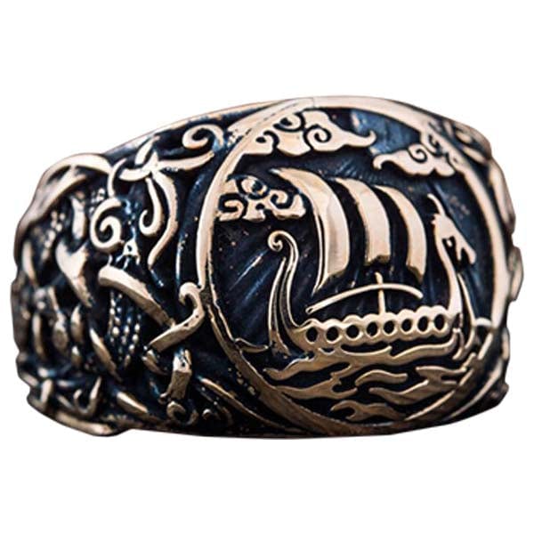 Anillo mitología vikinga Drakkar bronce estilo Mammen