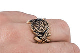 Bague anneau nordique en bronze avec symbole Vegvisir artisanale