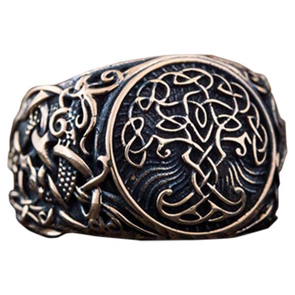 Anillo vikingo Yggdrasil árbol de la vida joyería artesanal de bronce