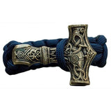 Pulsera azul con martillo de Thor de bronce hecha a mano