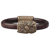 Pulsera de cuero con cabezas de lobo | vikingceltic.com