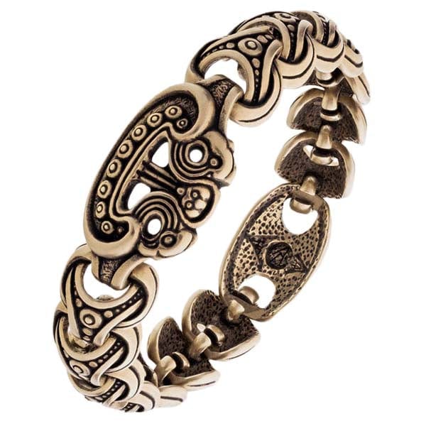 Pulsera de anillos vikingos de bronce drakkar nórdico