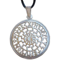 Pendentif viking soleil noir avec calendrier runique argent ou or