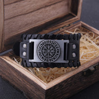 Bracelet viking en cuir avec Vegvisir