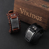 Pulsera vikinga de cuero con Vegvisir 