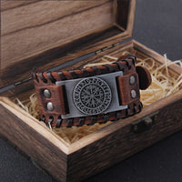 Pulsera vikinga de cuero con Vegvisir 