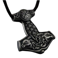 Pendentif artisanale marteau de Thor avec chèvres et Helm of Awe