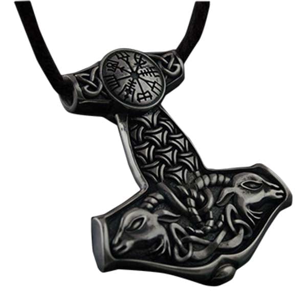 Colgante artesanal Martillo de Thor con cabras y Yelmo de temor