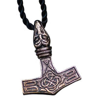 Colgante martillo Thor Mjolnir en bronce, plata u oro con cuervo