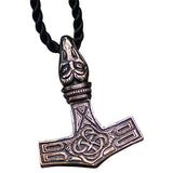 Colgante martillo Thor Mjolnir en bronce, plata u oro con cuervo