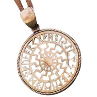 Pendentif Symbole soleil noir calendrier runique en bronze or ou argent