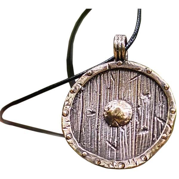 Colgante de escudo vikingo nórdico antiguo en bronce, plata u oro