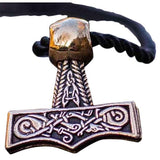 Pendente martelo de Thor em bronze ouro prata com um lindo ornamento