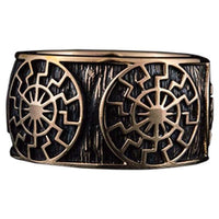 Anillo de bronce con símbolo del sol negro, joyería nórdica