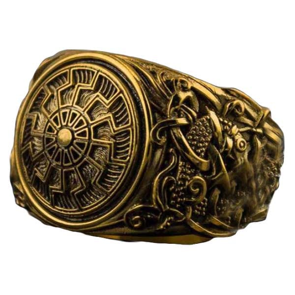Anel viking sol negro em ouro 14 ou 18 quilates
