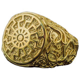 Sol negro viking nórdico montado em anel de ouro