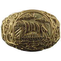 Barco viking de ouro em anel feito à mão