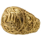 Barco viking de ouro em anel feito à mão